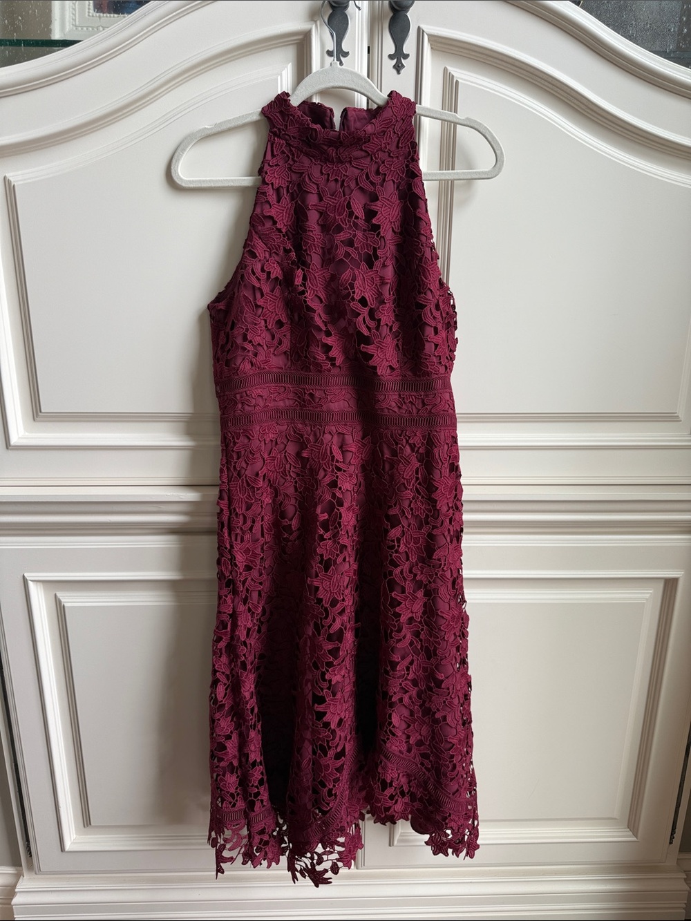 Eliza J Burgundy Lace High-Neck Midi Dress
